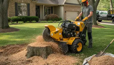 Professional stump grinding service removing tree stumps in Barrington, NJ by Cherry Hill tree experts