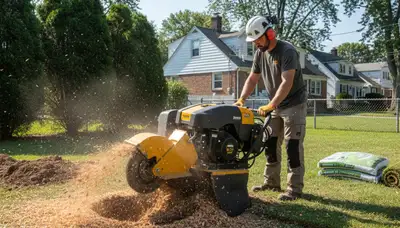 Professional stump grinding service removing tree stumps in Haddon Heights, NJ by Cherry Hill tree experts