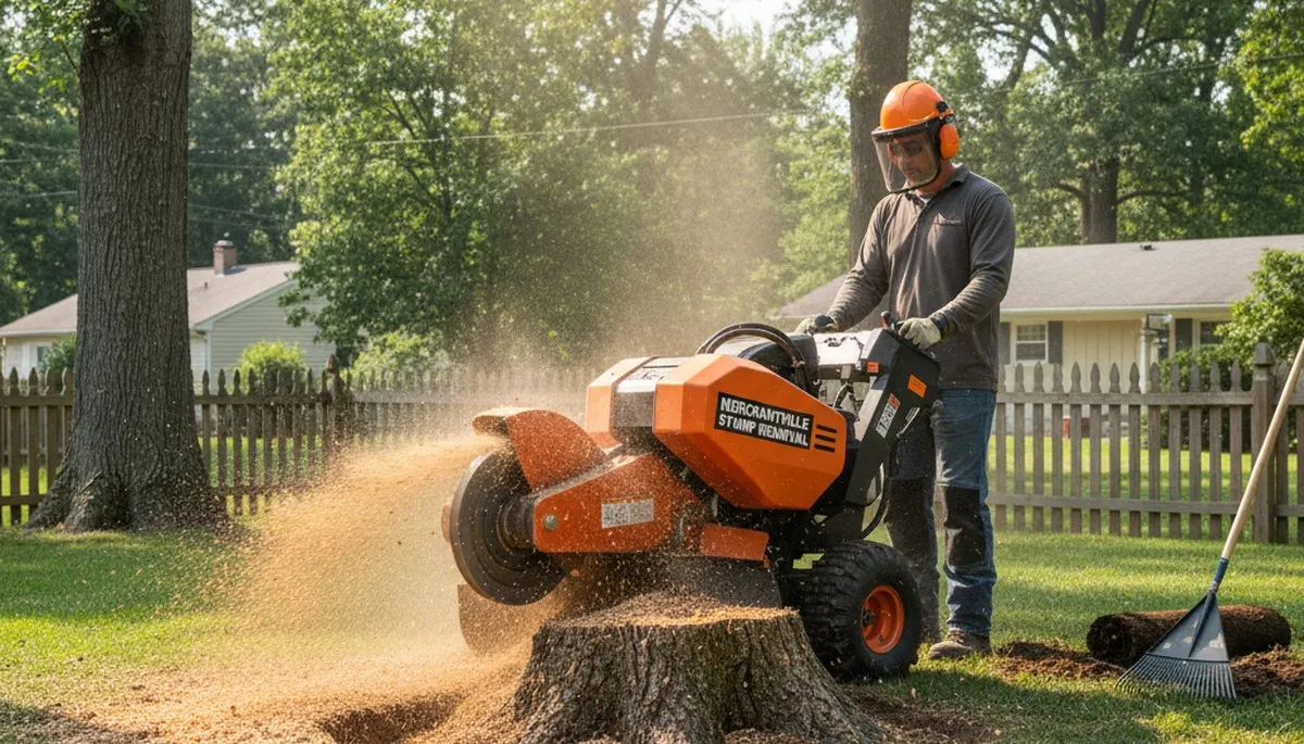 Professional stump grinding removing tree stumps in Merchantville, NJ by Cherry Hill tree removal experts