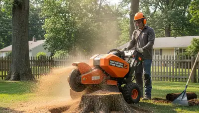 Professional stump grinding removing tree stumps in Merchantville, NJ by Cherry Hill tree removal experts
