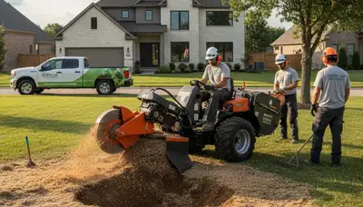 Professional stump grinding and tree stump removal in Cherry Hill, NJ yard by Chop Chop Tree crew