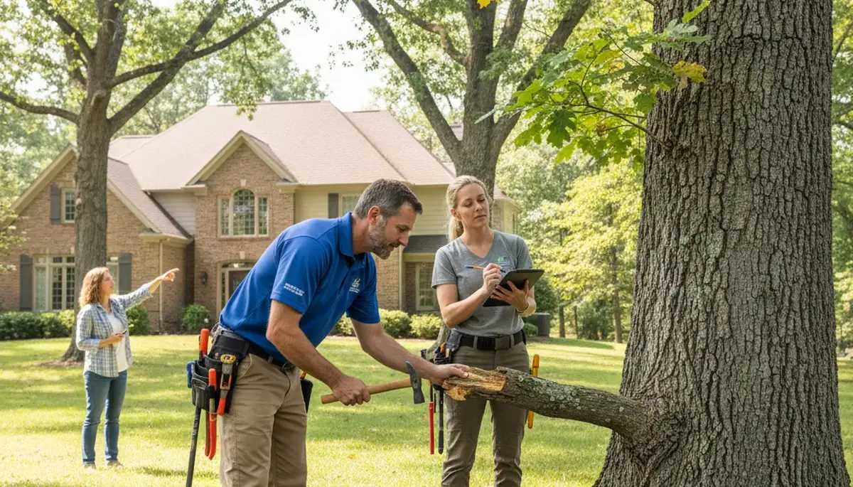 Certified arborist performing tree health assessment in Barrington, NJ for Cherry Hill tree service company