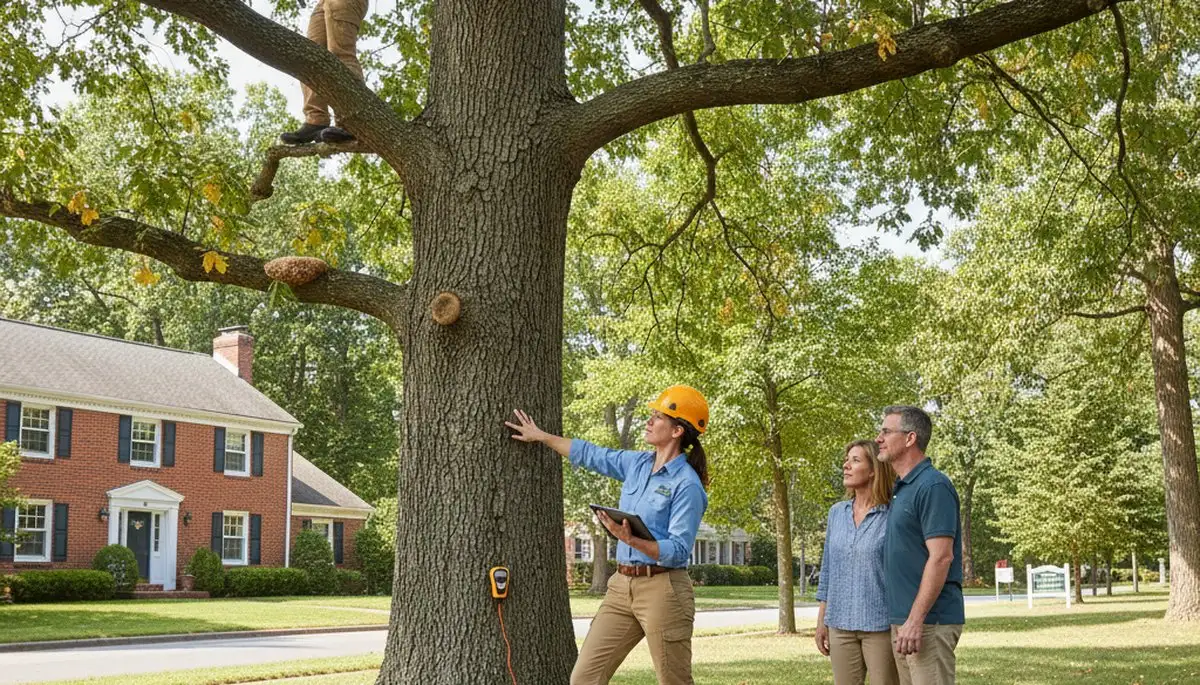 Certified arborist performing tree health assessment for homeowners in Haddon Heights, NJ