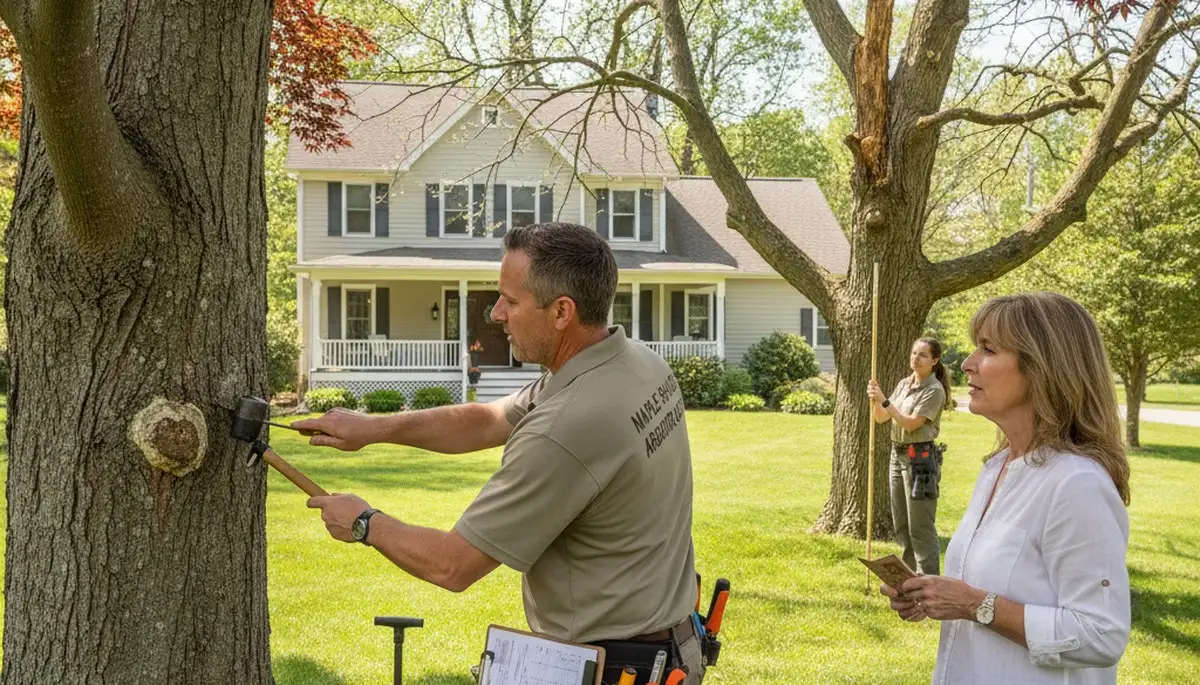 Certified arborist performing tree health assessment for homeowners in Maple Shade, NJ near Cherry Hill