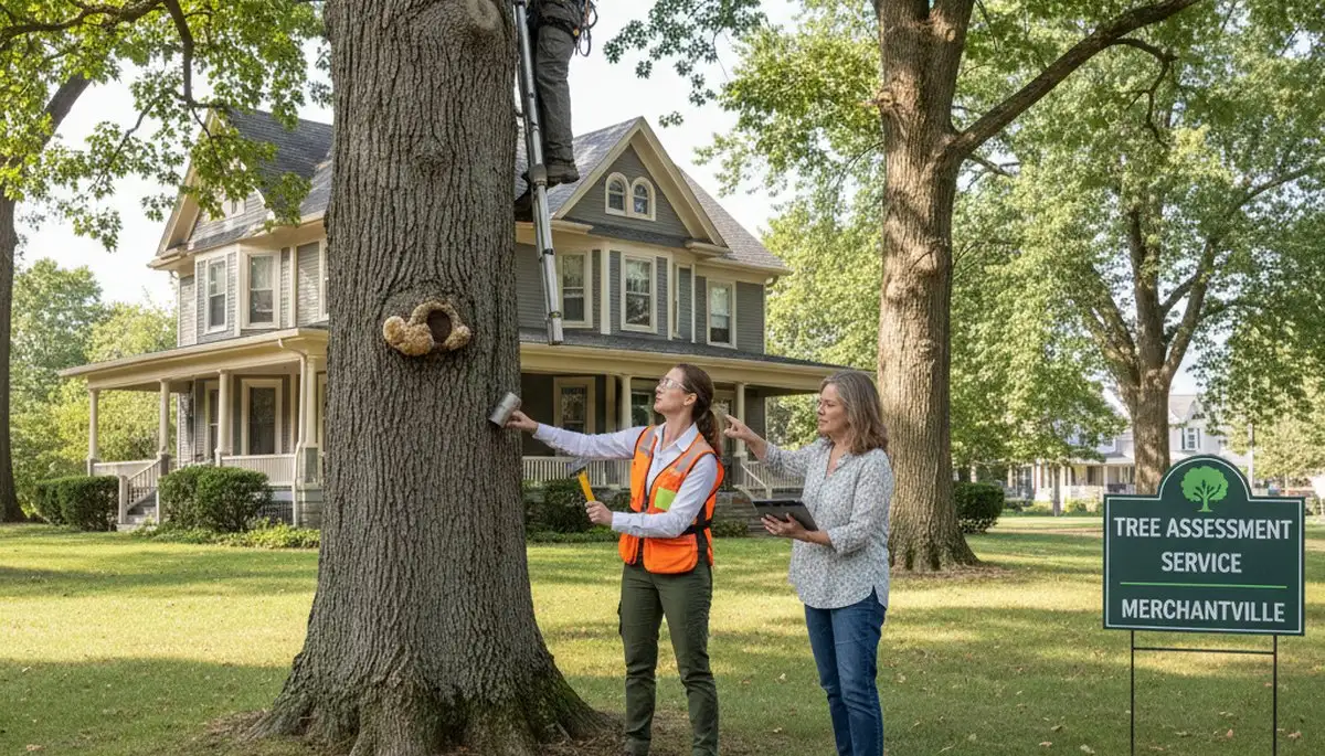 Certified arborist performing tree health assessment for homeowners in Merchantville, NJ near Cherry Hill