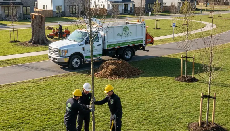 Arborists planting new trees in Cherry Hill, NJ yard for professional tree service
