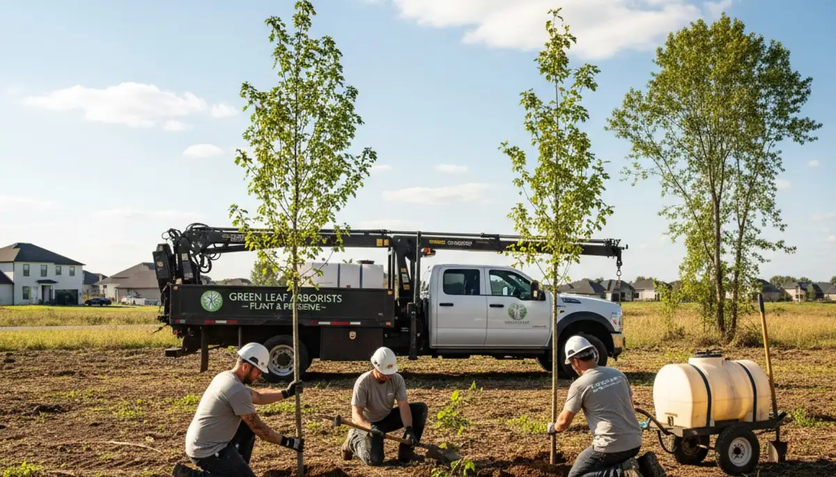 Arborist planting new tree in Cherry Hill NJ yard for Chop Chop Tree planting service