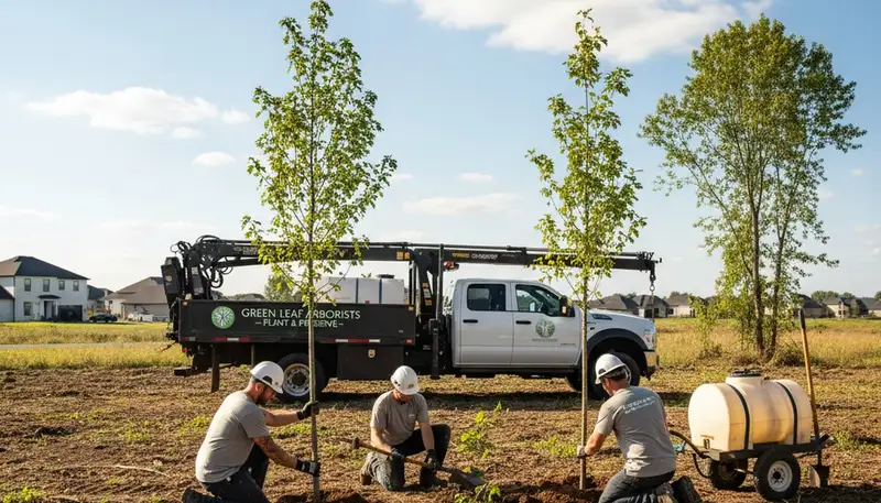 Arborist planting new tree in Cherry Hill NJ yard for Chop Chop Tree planting service