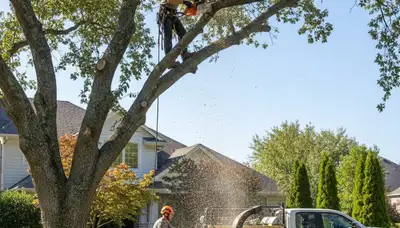 Certified arborist performing tree pruning service in Cherry Hill, NJ to enhance tree health and safety