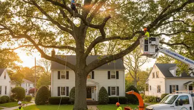 Professional tree removal service team in Cherry Hill, NJ safely cutting and clearing large trees
