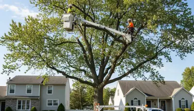 Professional tree removal service in Cherry Hill NJ safely cutting large oak tree